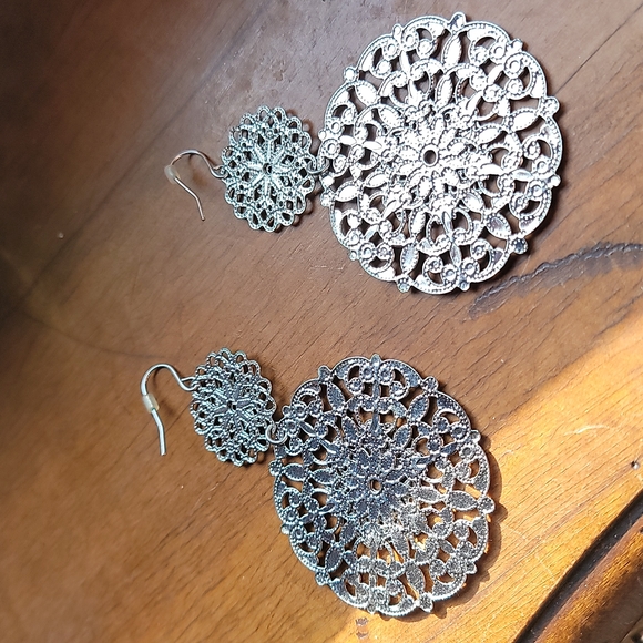 Silver Mandala Dangle Earrings - Picture 3 of 3